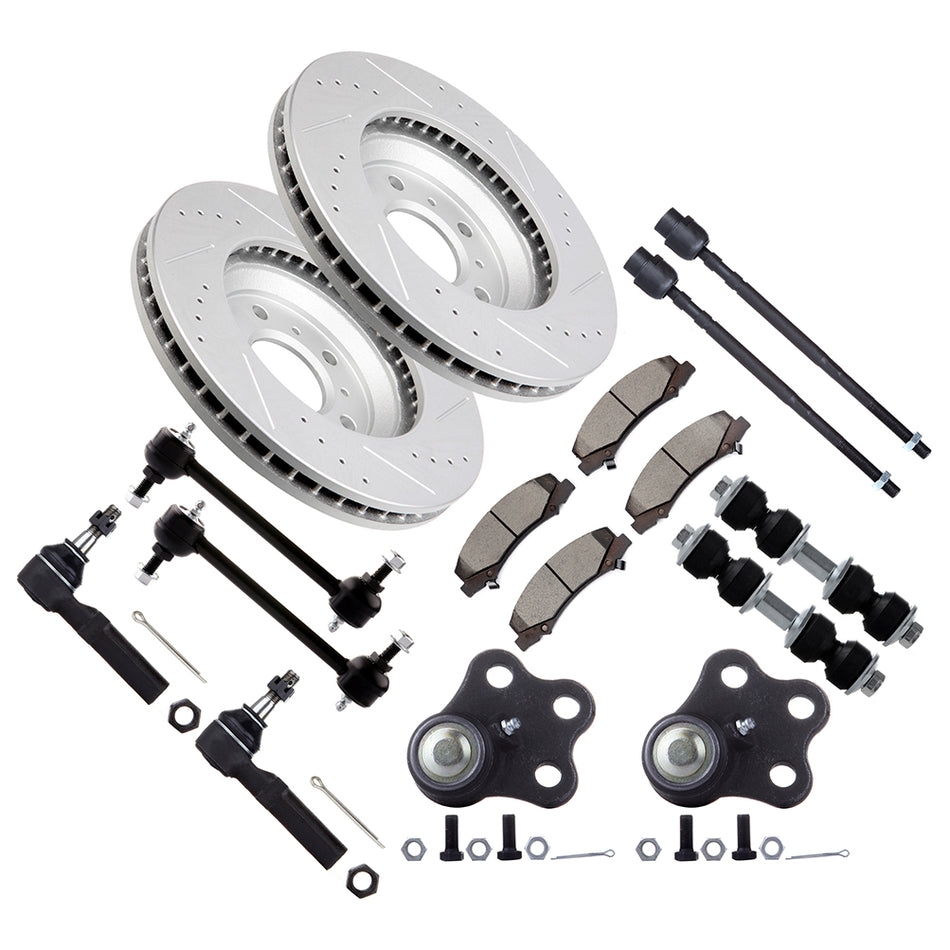 Front Tie Rod End Suspension with Brake Rotor Pad For 2006-2011 Chevrolet Impala