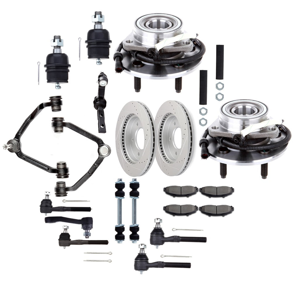 Front Suspension Kits Wheel Hub Bearing with Brake Rotor Pad For 00-03 Ford F150