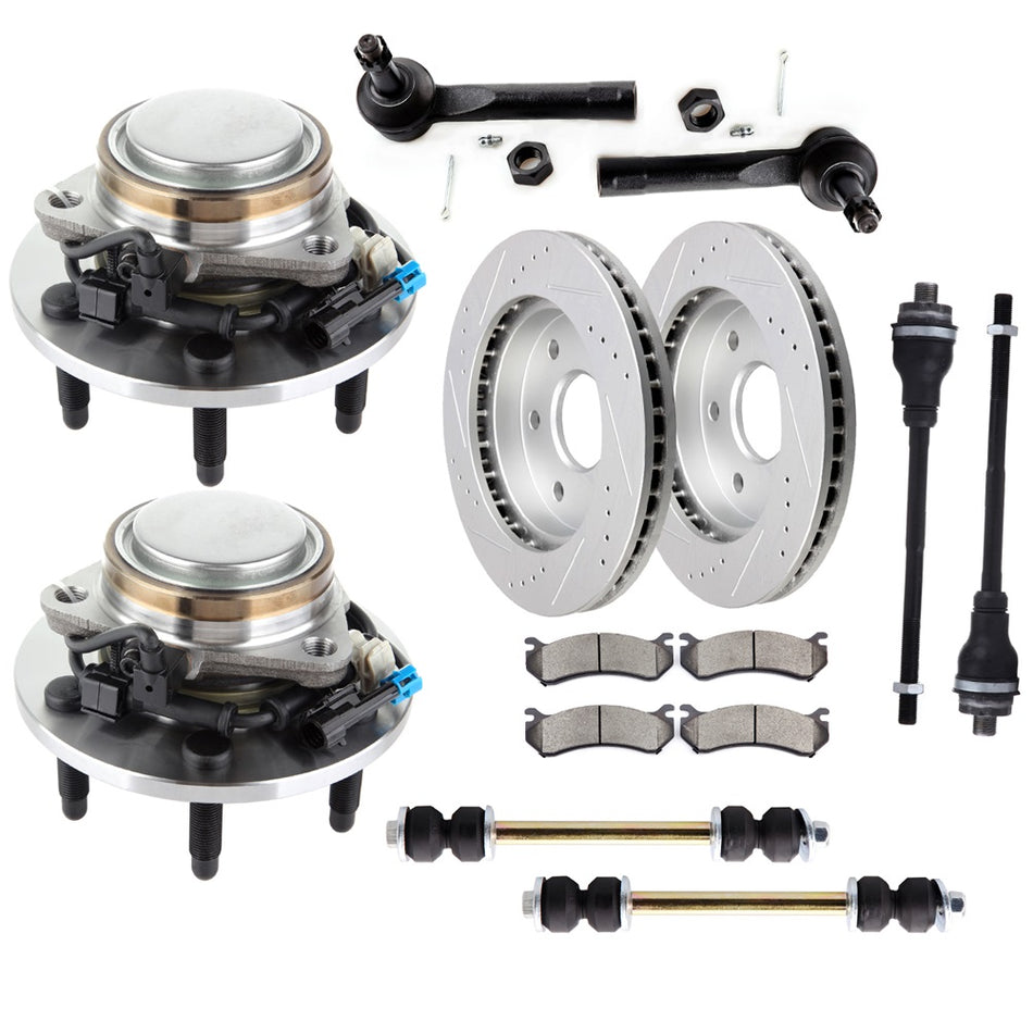 Front Suspension Kit & Wheel Hub Bearing & Brake Rotor Pad For 00-06 Chevrolet Tahoe GMC Yukon