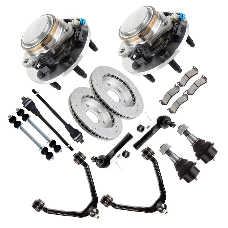 Front Suspension Kit For 02-06 Cadillac Escalade 00-06 GMC Yukon & Wheel Hub Bearing Brake Rotor Pad 18Pcs