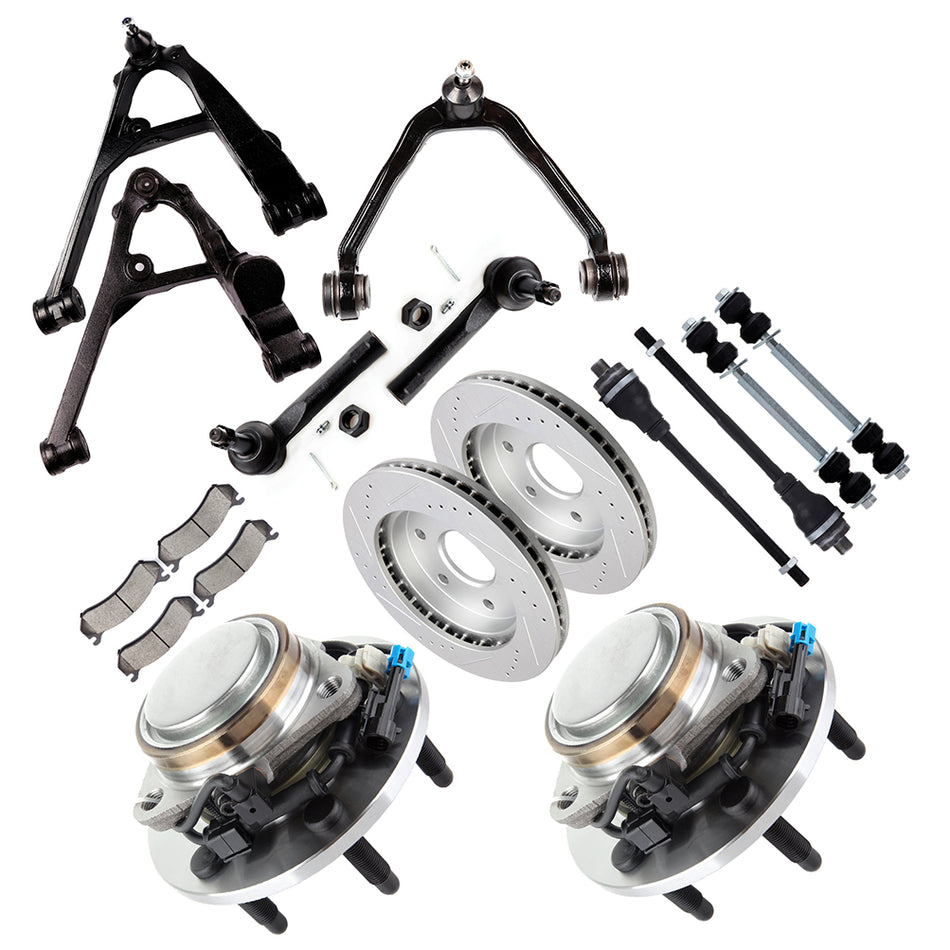 18Pcs Front Suspension Kits For 02-06 Cadillac Escalade 00-06 GMC Yukon & Wheel Hub Bearing Brake Rotor Pad