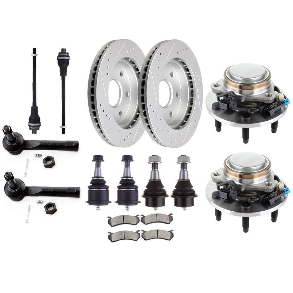 Front Suspension Kit For 02-06 Cadillac Escalade 00-06 GMC Yukon & Wheel Hub Bearing Brake Rotor Pad