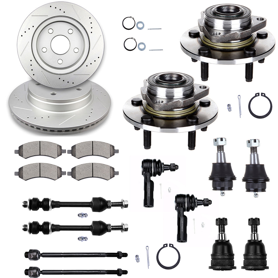 Front Suspension Wheel Hub Bearing + Brake Rotor Pad For 06 07 08 Dodge Ram 1500