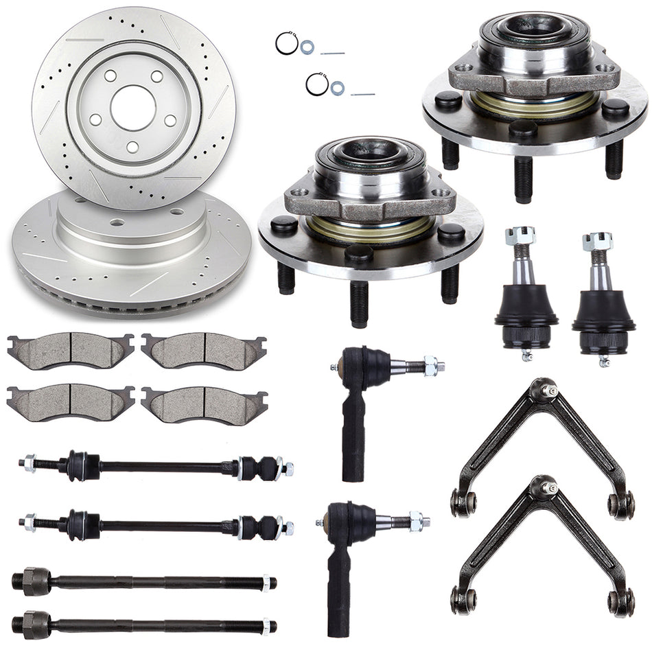 Front Suspension Wheel Hub Bearing Brake Rotor Pad For 2002-2005 Dodge Ram 1500