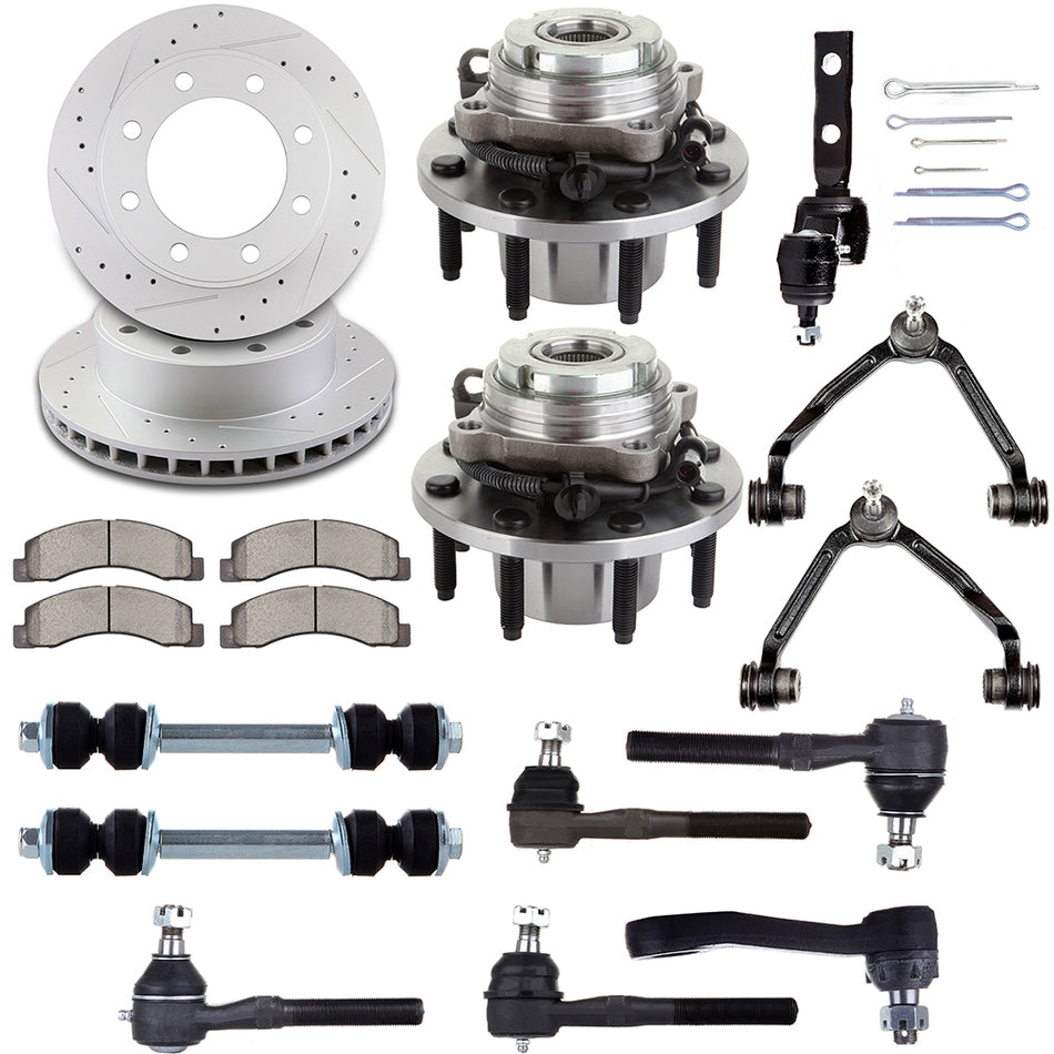 Front Suspension Kits Wheel Hub Bearing + Brake Rotor Pad For 2000-03 F250 Super