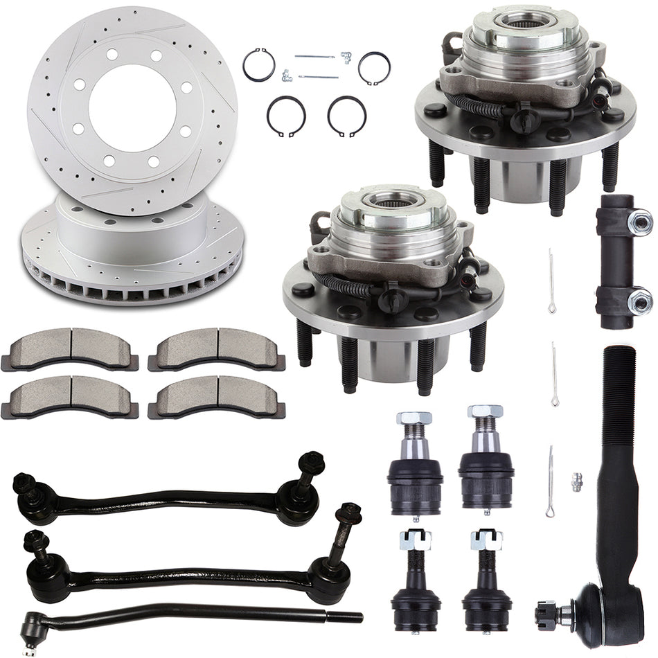 Front Suspension Wheel Hub Bearing Brake Rotor Pad For 2000-2002 Ford Excursion