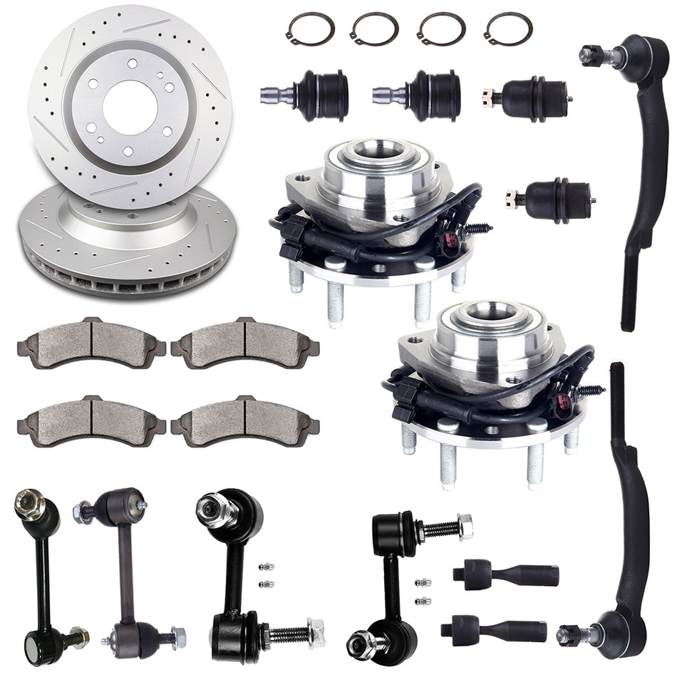 Front Suspension Kits Wheel Hub Bearing with Brake Rotor Pad For 02-03 GMC Envoy