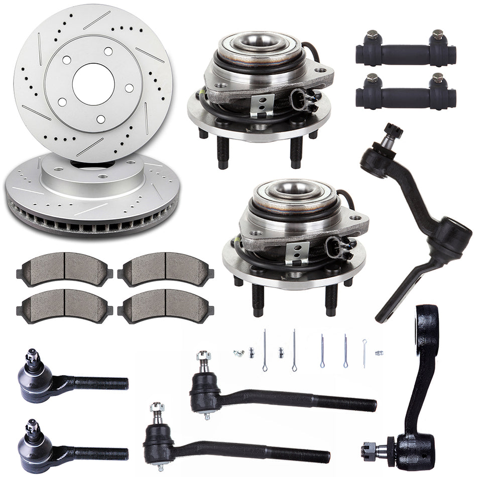 Front Suspension Kits Wheel Hub Bearing Brake Rotor Pad For 1998-2004 Blazer S10