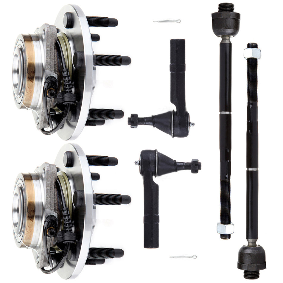 6Pc Front Steering Tie Rod End Kit Wheel Hub Bearing For 2007-13 GMC Sierra 1500