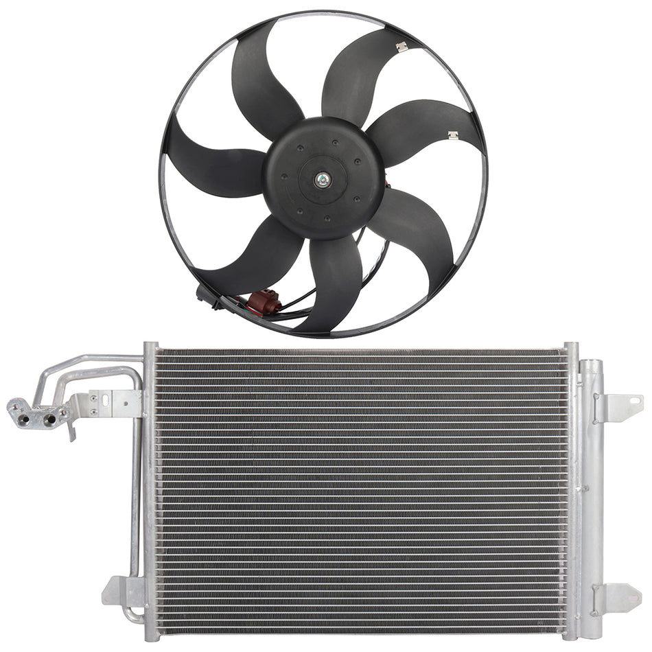 AC Condenser Cooling Fan Kit 14 Audi TT Quattro 1.8L 06-14 Volkswagen Jetta 1.9L/2.0L