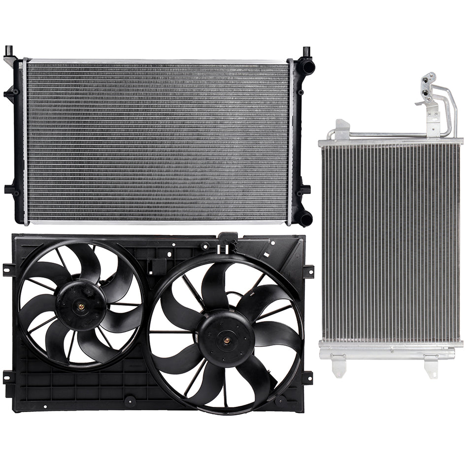 Radiator Condenser Cooling Fan Kit For 10-14 Volkswagen Golf 08 Volkswagen GTI