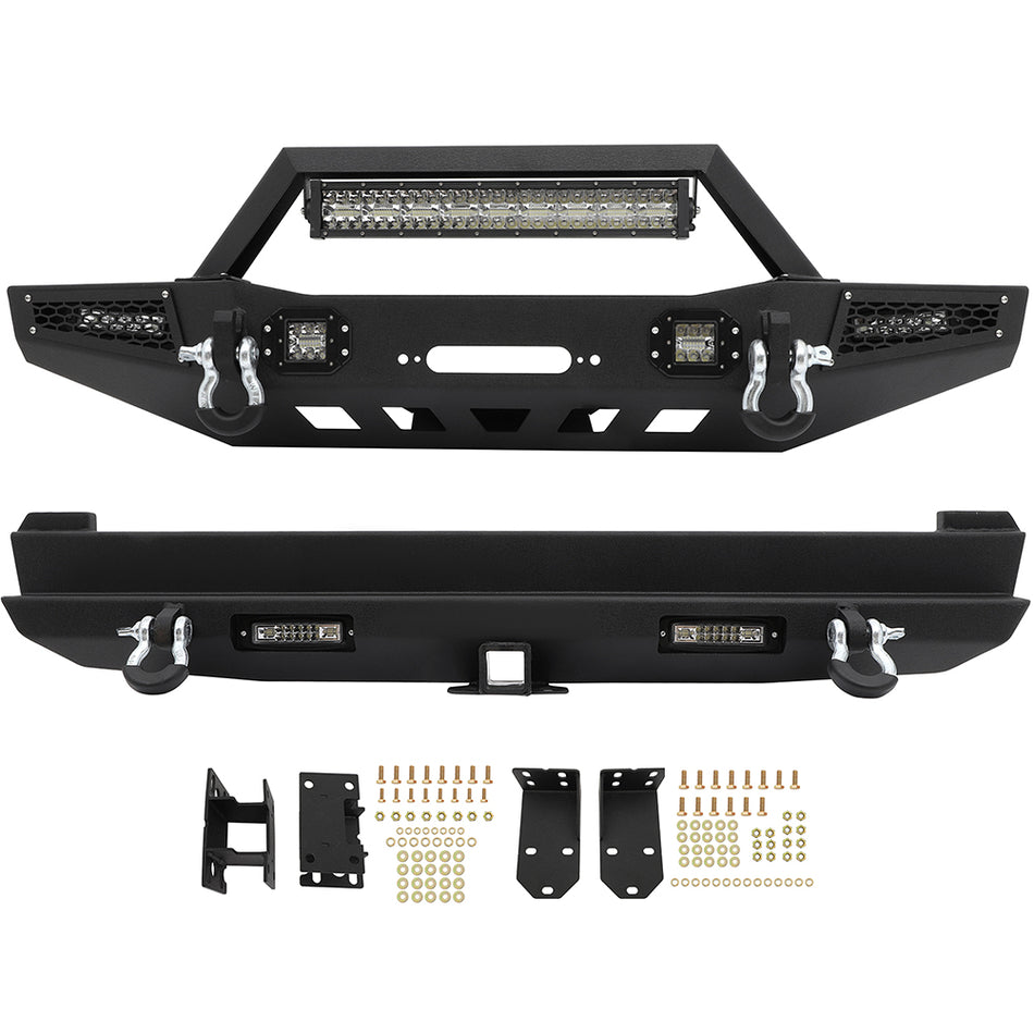 Steel Front Rear Bumper Guard Bar Fog Lamps For 1984-2001 JEEP Cherokee