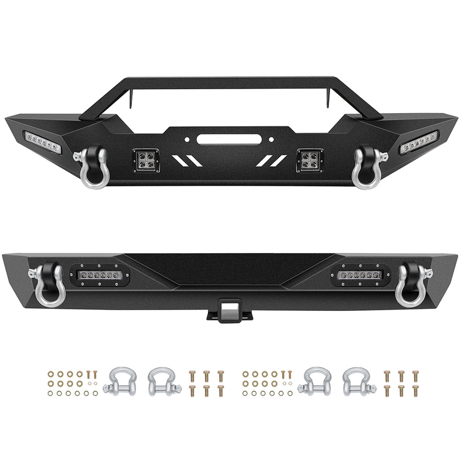 For 1987-2006 Jeep Wrangler TJ YJ Front Rear Bumper w/ D-rings Powder Coat Winch