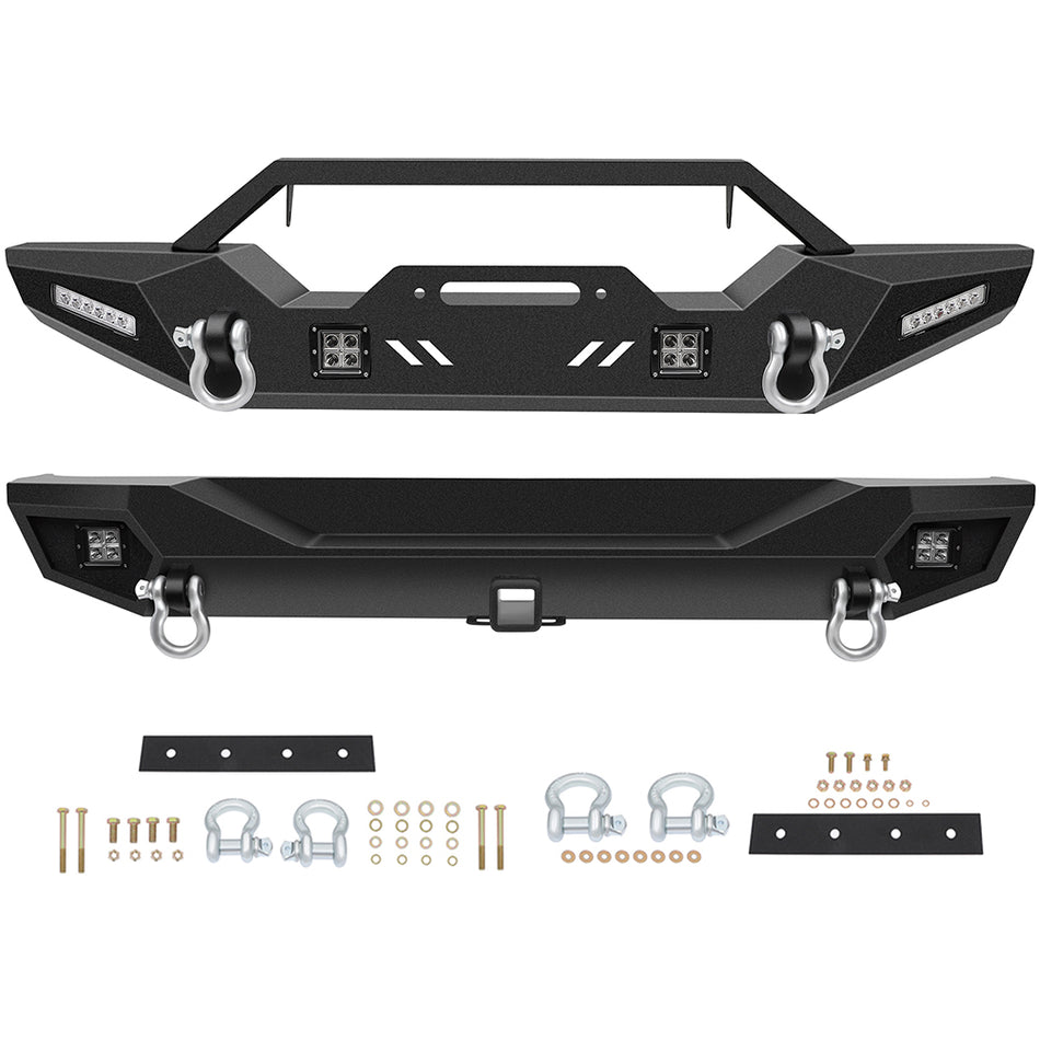 Front Rear Bumper For 2018-2021 Jeep Wrangler JL Winch w LED D-rings Powder Coat