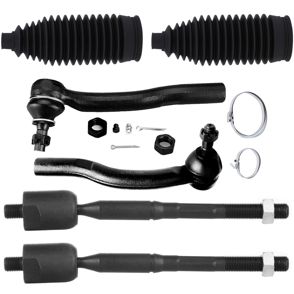 Front Tie Rod Inner & Outer For 02-03 Toyota Camry Lexus ES300 With Rack Pinion Bellow 6Pcs