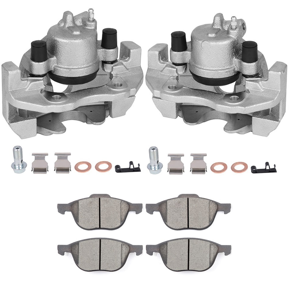 Front Brake Calipers And Ceramic Pads For 2004 2005 2006 2007 Ford Focus