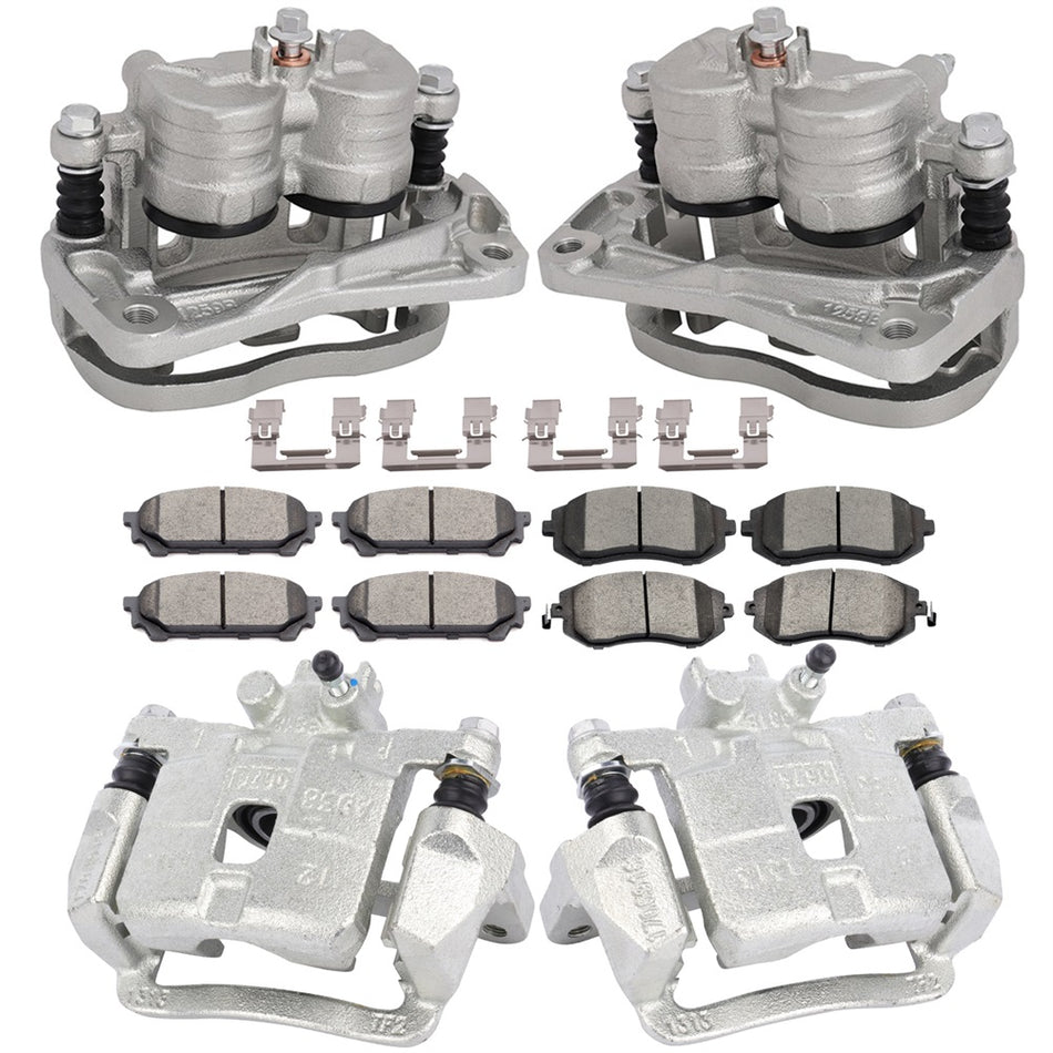Front and Rear Brake Calipers And Brake Ceramic Pad For 2004-2007 Subaru Impreza