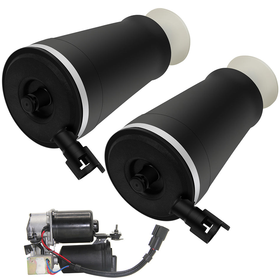 3PCS Rear Suspension Air Spring Bag + Compressor For Lincoln Town Car Marquis