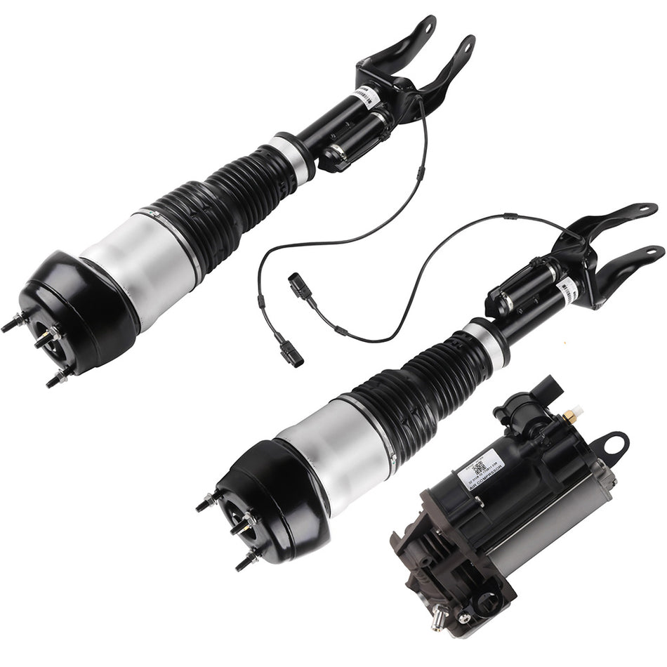 3PCS Front Air Suspension Shock Air Compressor For Mercedes X166 W166 ML63 GL550