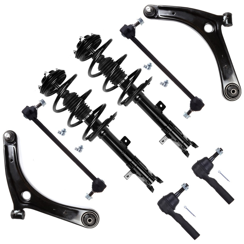 8 Pcs For 2009 - 2012 Dodge Caliber Front Struts Control Arms Tie Rod End Links