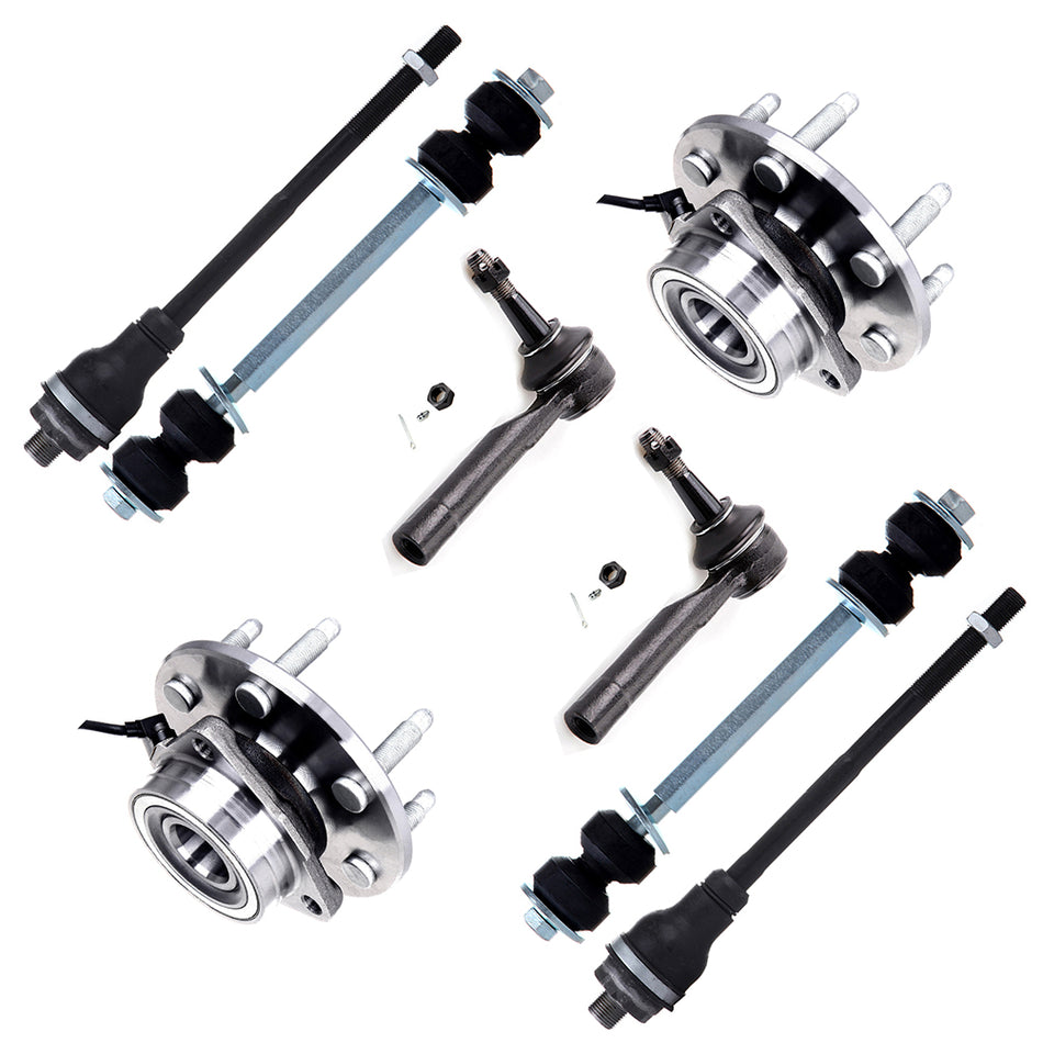 8pcs Front Tie Rod Ends Wheel Hub Bearing For Cadillac Escalade GMC Sierra 1500