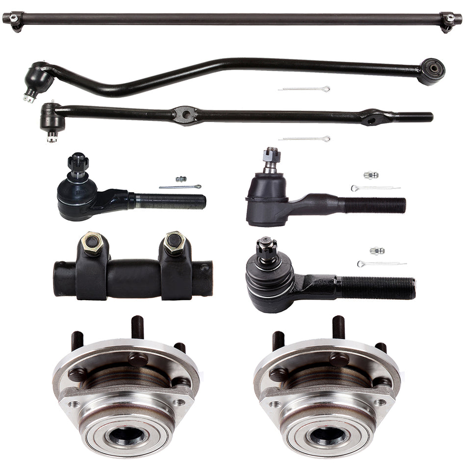 9x Front Steering Tie Rod Ends Wheel Hub Bearings For 2000-2006 Jeep TJ Wrangler