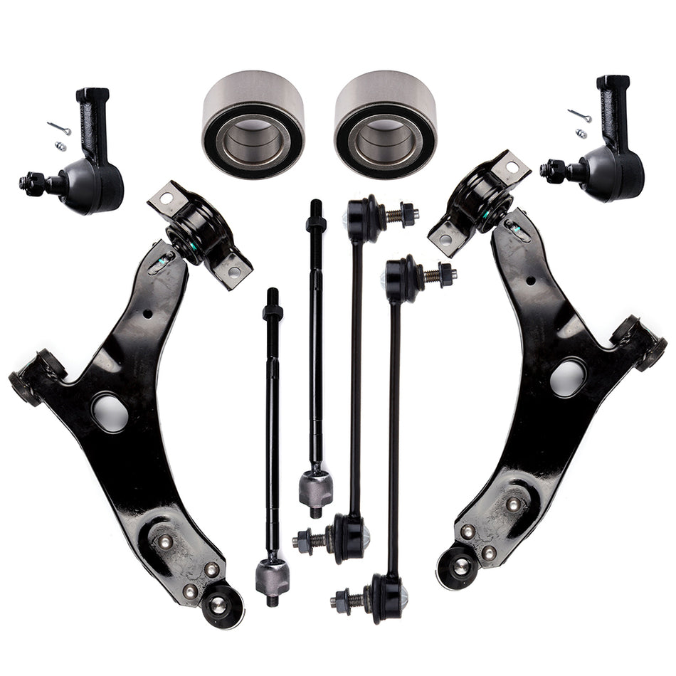 10Pcs Front Control Arm Ball Joint Tie Rod End Sway Bar For 2005-2010 Ford Focus