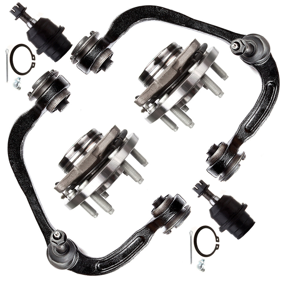 For 2009-2010 Ford F-150 6 Pcs Front Lower Upper Control Arm & Wheel Hub