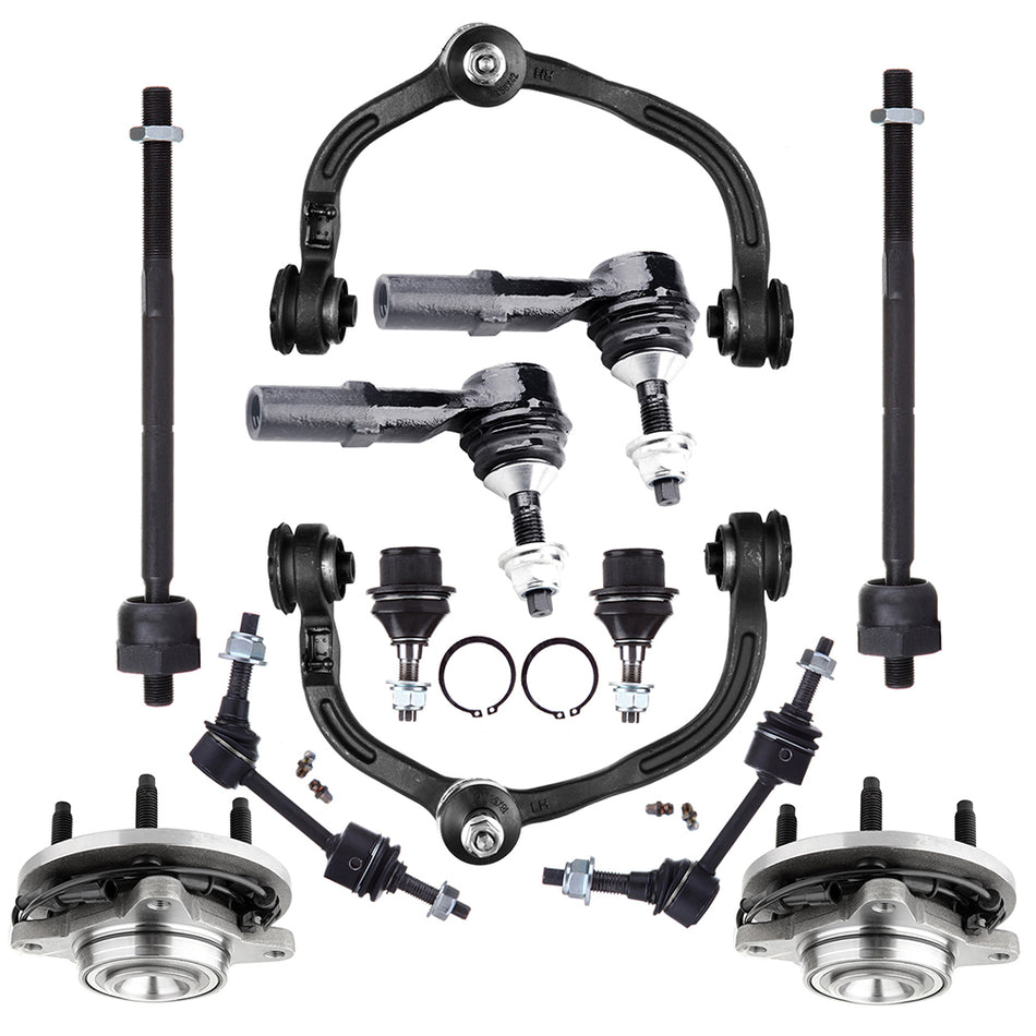 12x Front Control Arms Tie Rods Wheel Hub Bearings For 2003-2006 Ford Expedition