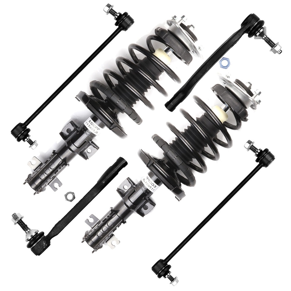 Front For 2000-2006 Volvo S80 Complete Struts Sway Bar End Link Tie Rod End 6Pcs