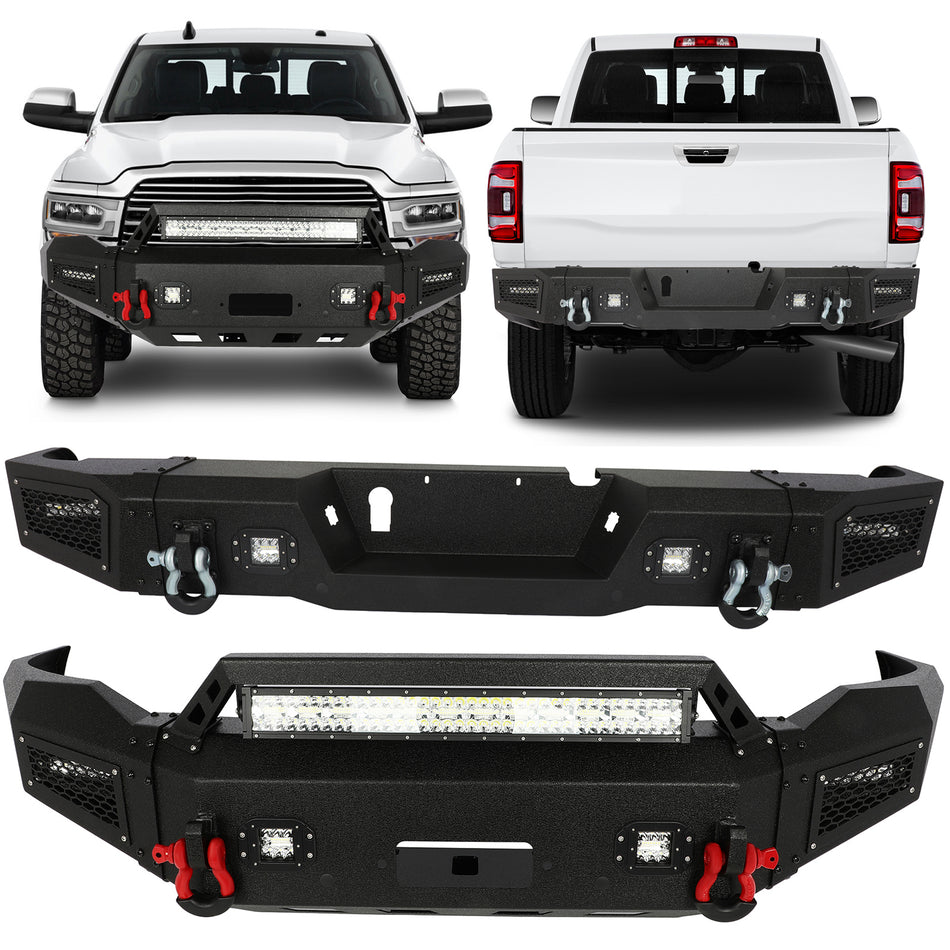 For 2019-2022 Dodge Ram 2500/3500 Front/Rear Bumper W/Winch Platet&LED Lights