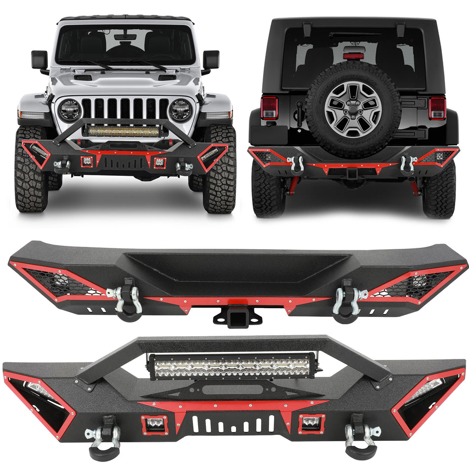 For 2007-2017 Jeep Wrangler JK/JKU New Front&Rear Bumper W/Winch Plate&LED Light