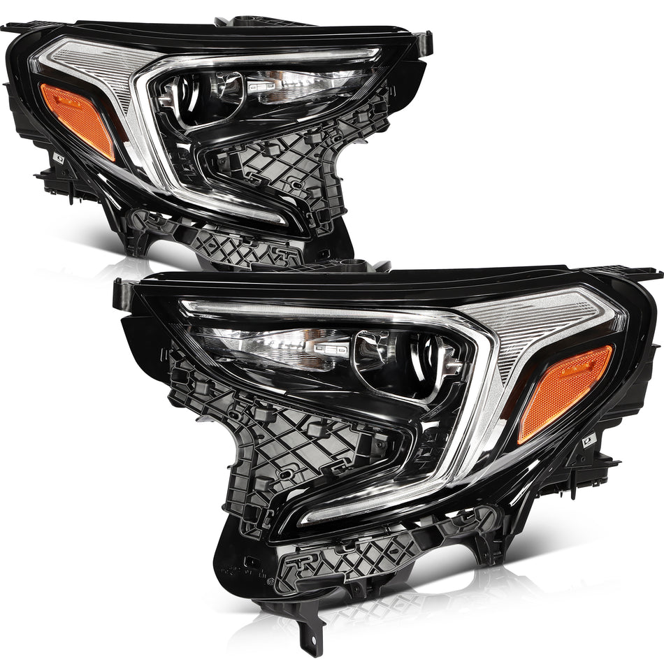 Headlights For 2018-2021 GMC Terrain SL SLE SLT Black Housing LHRH with LED DRL