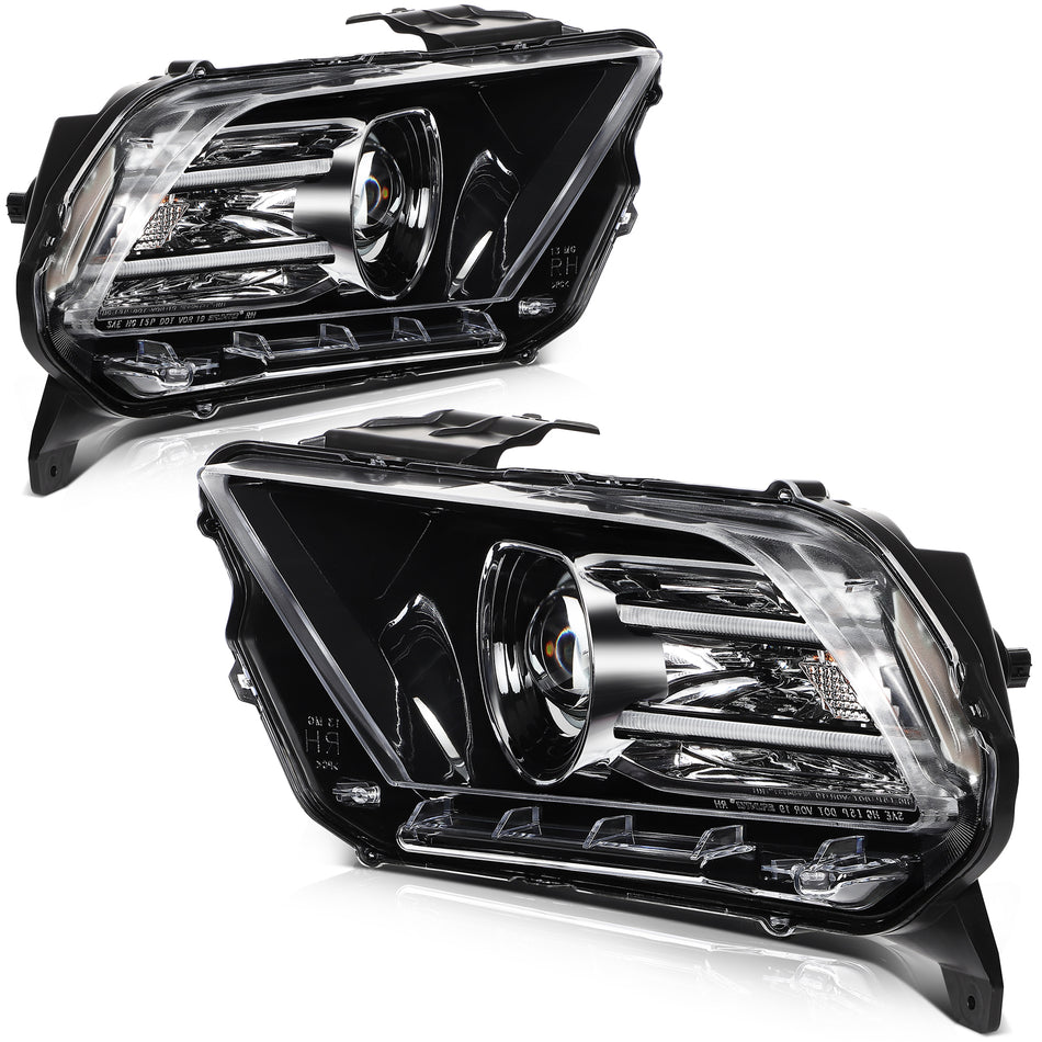 Headlight For 2013-2014 Ford Mustang Black Projector withLED DRL HID/Xenon Pair
