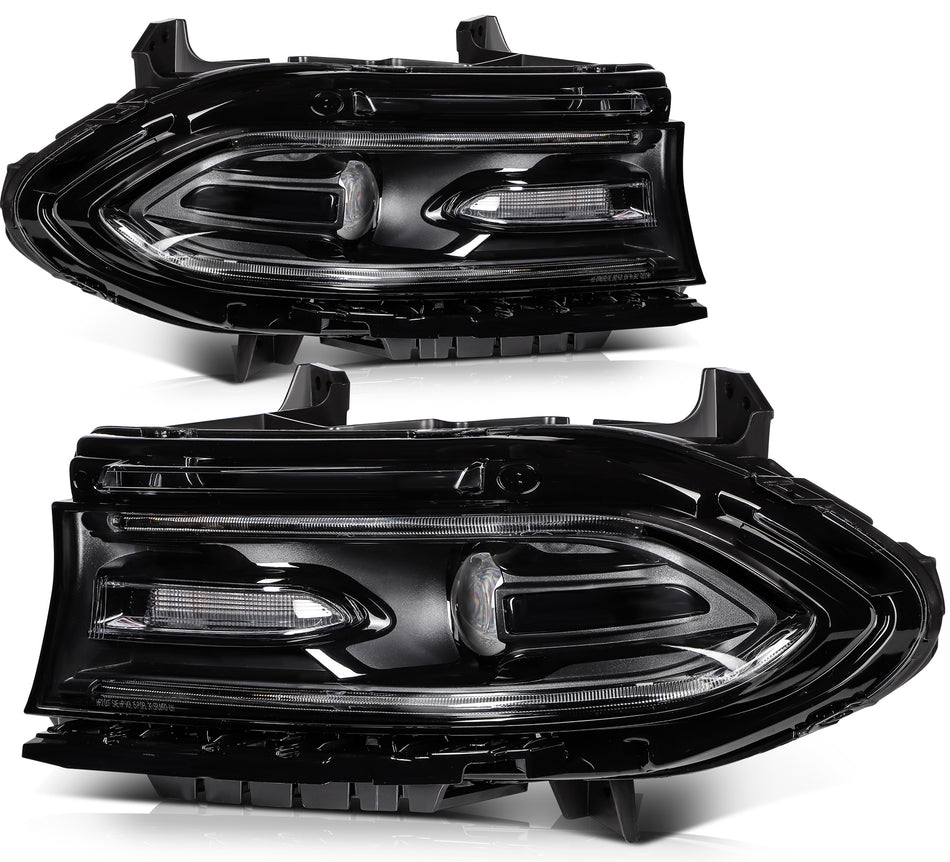 Black [2pcs/Pair] Projector Headlight Lamp with LEDDRL For 2015-2023 Dodge Charger