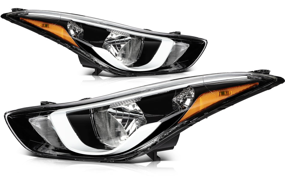 For 2014-2016 Hyundai Elantra Headlights Assembly Pair LeftRight Black Housing