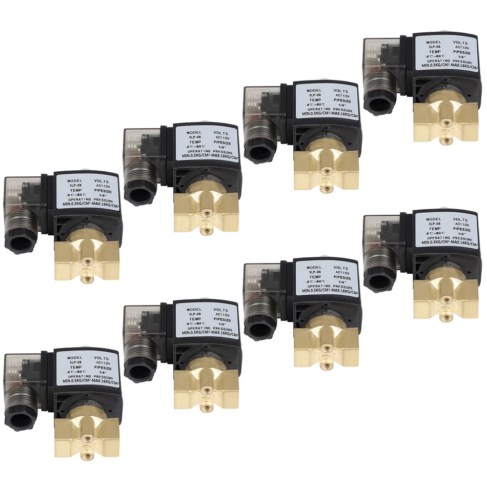8PCS 1/4inch NPT 110V-120V Brass Electric Solenoid Valve NPT Gas Water Air N/C