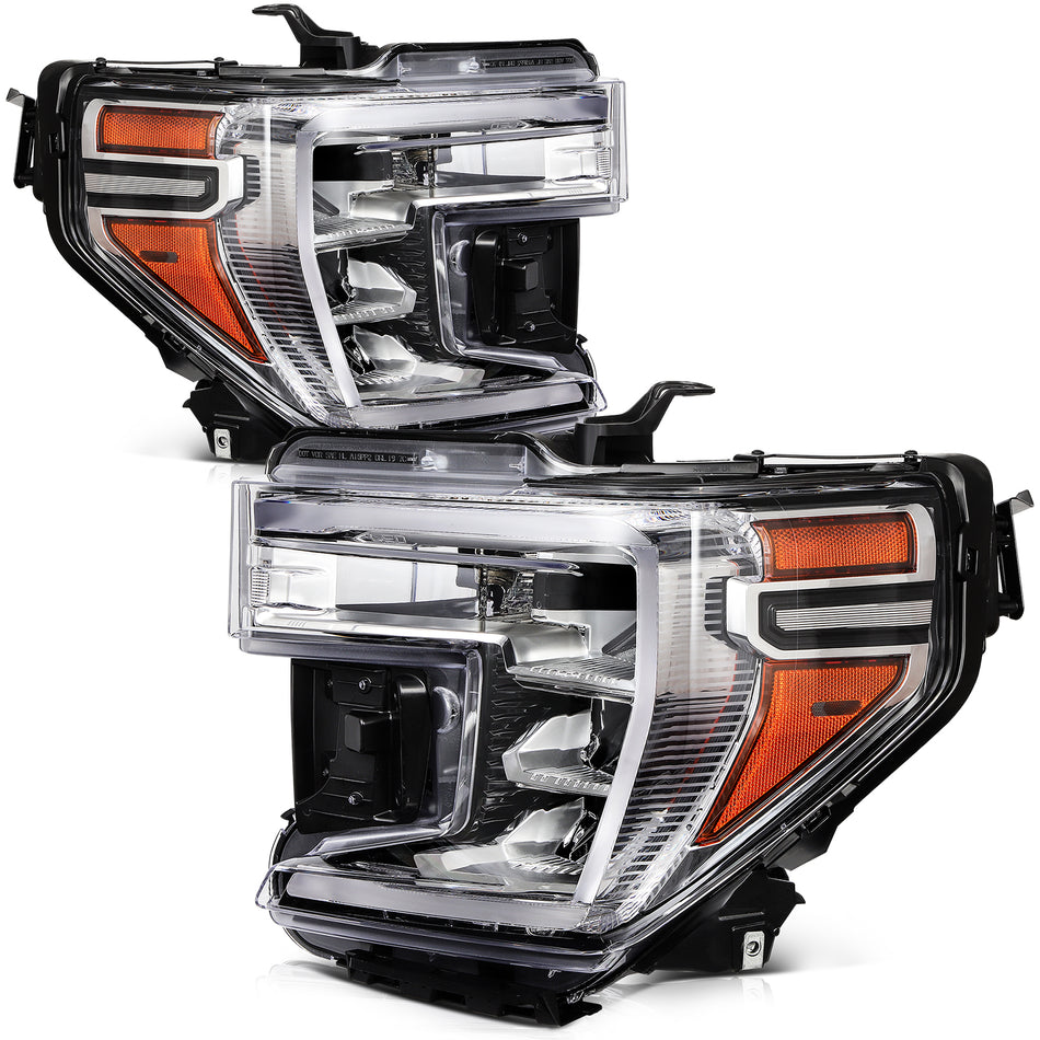 Pair Headlight Assembly For GMC Sierra 1500 2019-2021 Full LED Chrome Housing