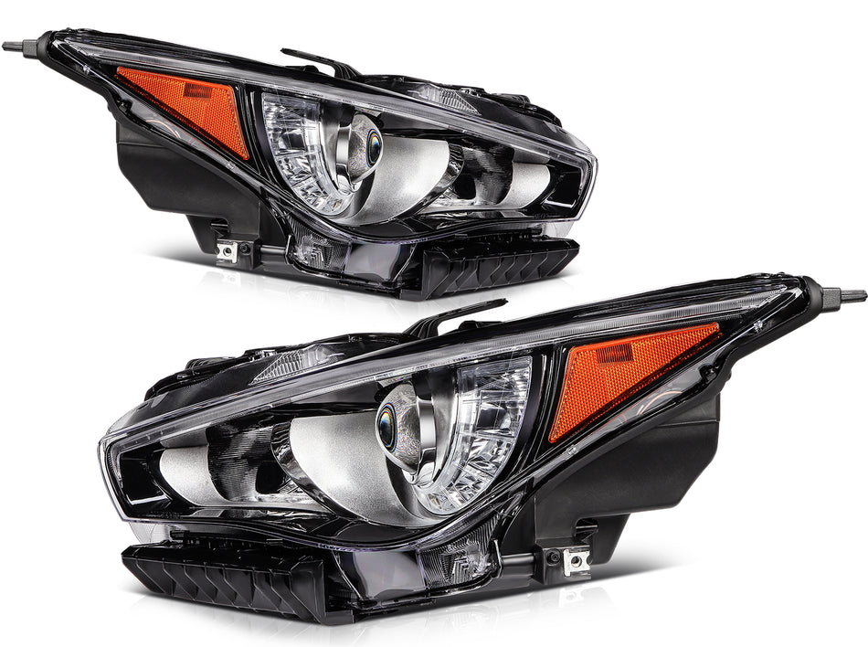 Pair Headlight Assembly For Infiniti Q50 2014-2022 withLED DRL Black Housing