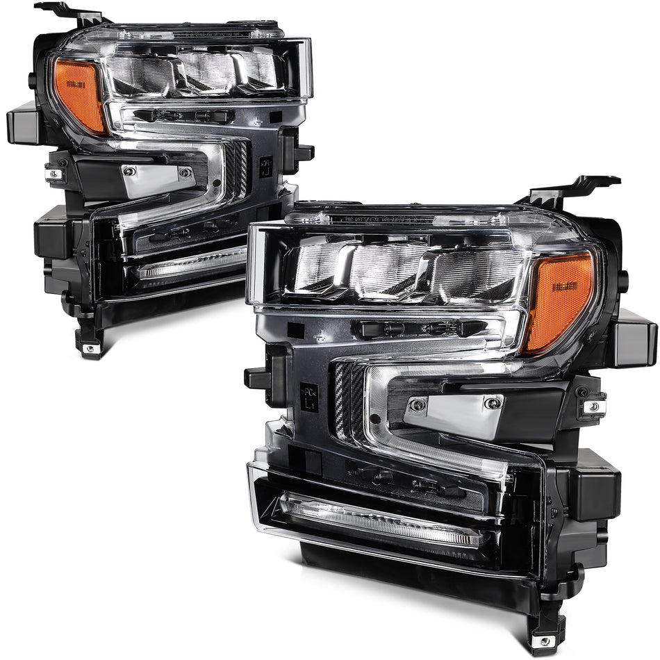 BLK Amber 2pcs/Pair LED Headlights with DRL For 2019-2021 Chevrolet Silverado 1500
