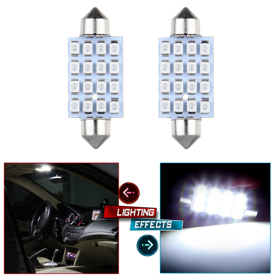 42mm Festoon Interior LED Bulb 16-5050-SMD Blue 2PCS for Dome Map Door Light Trunk Cargo light