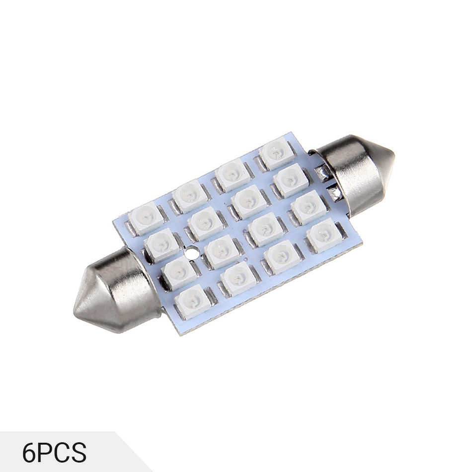 42mm Festoon Interior LED Bulb 16-5050-SMD Blue 6PCS for Dome Map Door Light Trunk Cargo light