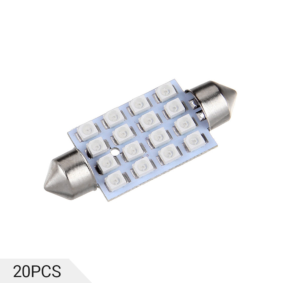 42mm Festoon Interior LED Bulb 16-5050-SMD Blue 20PCS for Dome Map Door Light Trunk Cargo light