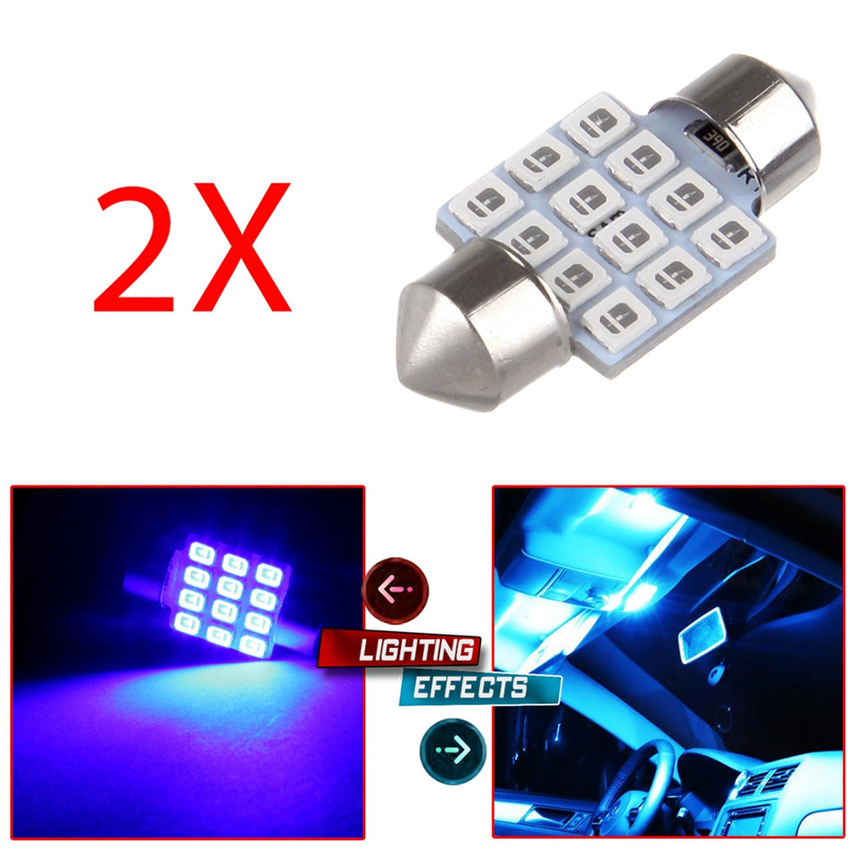 31mm Blue Festoon Interior LED Bulb 12-2835-SMD 2PCS for Dome light Map light Glove Box light Canbus Error Free