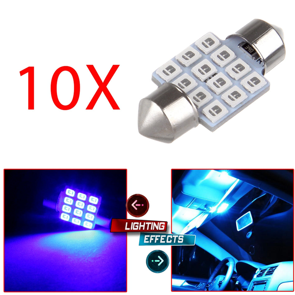 31mm Blue Festoon Interior LED Bulb 12-2835-SMD 10PCS for Dome light Map light Glove Box light Canbus Error Free