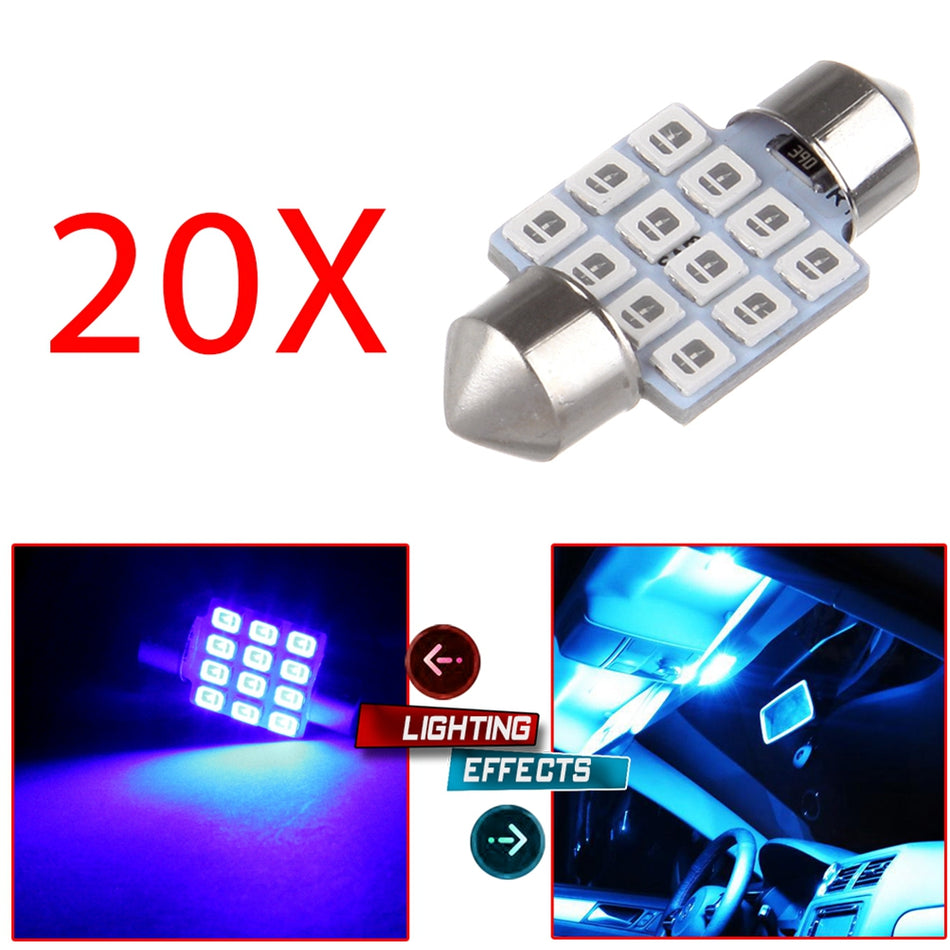 31mm Blue Festoon Interior LED Bulb 12-2835-SMD 20PCS for Dome light Map light Glove Box light Canbus Error Free